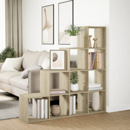 Berkfield Room Divider Bookcase 4-Tier Sonoma Oak 131.5X29X131.5 Cm Engineered Wood - thumbnail 4
