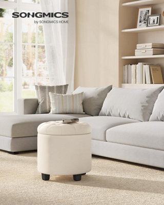 LEDREM Round Ottoman, Ottoman With Storage, 45 X 45 X 44.5 Cm, Foot Rest With Legs, Linen-Look Fabric, Load Up To 150 Kg - image 1