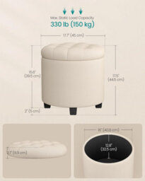 LEDREM Round Ottoman, Ottoman With Storage, 45 X 45 X 44.5 Cm, Foot Rest With Legs, Linen-Look Fabric, Load Up To 150 Kg - thumbnail 2