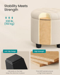 LEDREM Round Ottoman, Ottoman With Storage, 45 X 45 X 44.5 Cm, Foot Rest With Legs, Linen-Look Fabric, Load Up To 150 Kg - thumbnail 4