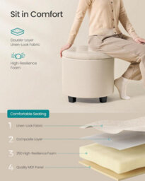 LEDREM Round Ottoman, Ottoman With Storage, 45 X 45 X 44.5 Cm, Foot Rest With Legs, Linen-Look Fabric, Load Up To 150 Kg - thumbnail 5