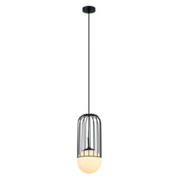 Luminosa Lighting Luminosa Modern Hanging Pendant Black 1 Light  With Black, White Shade, E27 - thumbnail 2