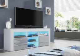 Pulse Tv Unit 145Cm White And Grey High Gloss Doors With Led Lighting - Creative Furniture - thumbnail 5