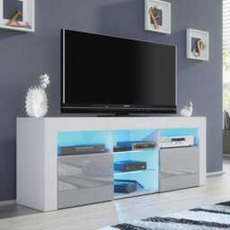 Pulse Tv Unit 145Cm White And Grey High Gloss Doors With Led Lighting - Creative Furniture - thumbnail 4