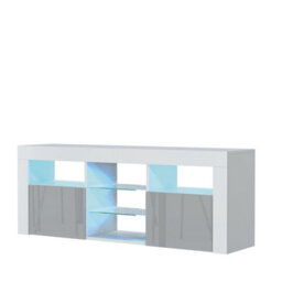 Pulse Tv Unit 145Cm White And Grey High Gloss Doors With Led Lighting - Creative Furniture - thumbnail 7