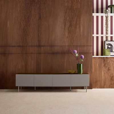 Sweeek - Tv Stand Metal With Wood Decor 4 Doors 180 Cm Grey And Walnut - Ashton - image 1