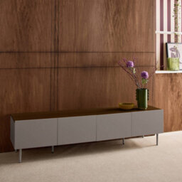 Sweeek - Tv Stand Metal With Wood Decor 4 Doors 180 Cm Grey And Walnut - Ashton - thumbnail 6