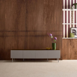 Sweeek - Tv Stand Metal With Wood Decor 4 Doors 180 Cm Grey And Walnut - Ashton - thumbnail 1