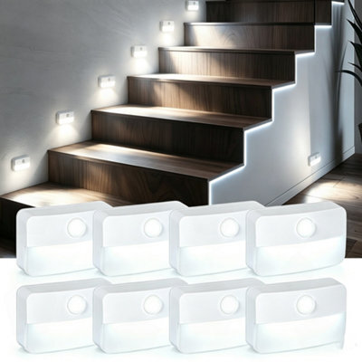 Amorly Set Of 8 Cool White Indoor Motion Sensor Stair Lights, Battery Operated Portable Led Night Light For Hallway, Bedroom, Steps - image 1