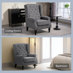 Homcom Accent Armchair Home Furniture Retro Tufted Club Fabric Charcoal Grey - thumbnail 8