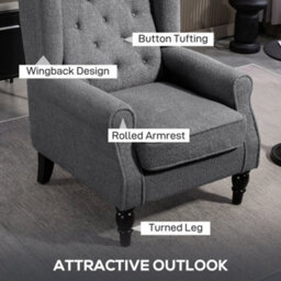 Homcom Accent Armchair Home Furniture Retro Tufted Club Fabric Charcoal Grey - thumbnail 4