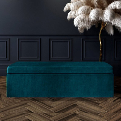180Cm Large Plain Safar Storage Ottoman Box, Emerald Green Plush Velvet Upholstered Deep Storage Ottoman End Of Bed Bench - image 1