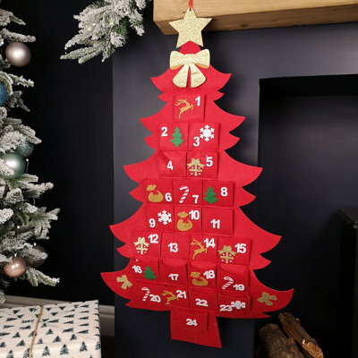 Samuel Alexander 90Cm Fabric Christmas Tree Shaped Hanging Advent Calendar Decoration - image 1