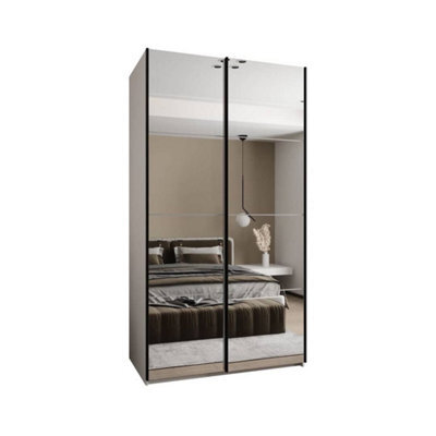 Arte Trosa Ii White Mirrored Sliding Door Wardrobe W1400mm H2450mm D640mm With Black Steel Handles - image 1