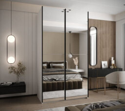 Arte Trosa Ii White Mirrored Sliding Door Wardrobe W1400mm H2450mm D640mm With Black Steel Handles - thumbnail 2