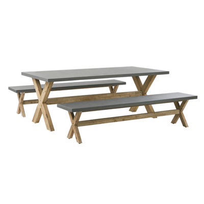Beliani Garden Dining Set With Benches 6 Seater Olbia Concrete Grey - image 1