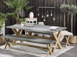 Beliani Garden Dining Set With Benches 6 Seater Olbia Concrete Grey - thumbnail 2
