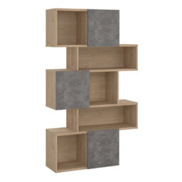 Furniture To Go Maze Asymmetrical Bookcase With 3 Doors In Jackson Hickory And Concrete - thumbnail 1