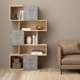 Furniture To Go Maze Asymmetrical Bookcase With 3 Doors In Jackson Hickory And Concrete - thumbnail 6