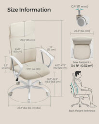 Songmics Desk Chair, Ergonomic Swivel Office Chair, Adjustable Height, Upholstered Seat, Tilt Function, Cappuccino Beige - thumbnail 2
