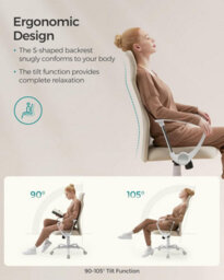 Songmics Desk Chair, Ergonomic Swivel Office Chair, Adjustable Height, Upholstered Seat, Tilt Function, Cappuccino Beige - thumbnail 3