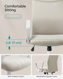 Songmics Desk Chair, Ergonomic Swivel Office Chair, Adjustable Height, Upholstered Seat, Tilt Function, Cappuccino Beige - thumbnail 4