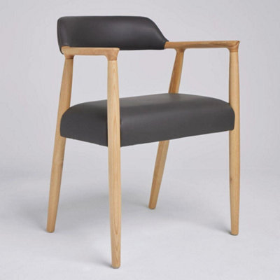 Where Saints Go Ltd Derek Dining Chair Grey Faux Leather Natural Ash Curved Frame Mid-Century Kitchen Chair - image 1