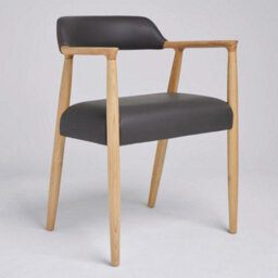 Where Saints Go Ltd Derek Dining Chair Grey Faux Leather Natural Ash Curved Frame Mid-Century Kitchen Chair - thumbnail 1
