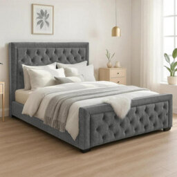 Naples Grey Upholstered Chesterfield King Size Bed Frame, Modern Luxury Floor-Standing Headboard & Footboard - thumbnail 2