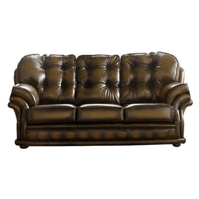 Chesterfield 3 Seater Antique Tan Leather Sofa Bespoke In Knightsbridge Style - image 1