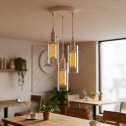 Industrial Loft Style White 3 Way Pendant Light Fixtures For Kitchen, Living Room, Dining Room