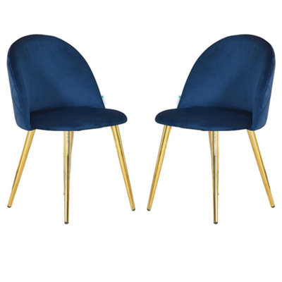 Life Interiors Set Of 2 Royal Blue Lucia Ergonomic Velvet Dining Chairs With Wooden Legs, Modern Upholstered Accent Chair - image 1