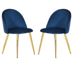 Life Interiors Set Of 2 Royal Blue Lucia Ergonomic Velvet Dining Chairs With Wooden Legs, Modern Upholstered Accent Chair - thumbnail 1