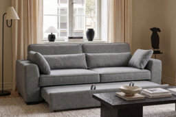 Convertible 3 Seater Sofa Bed For Living Room Alfie - Plush Woven Grey Chenille - Room Delivery - thumbnail 1