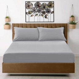 Ameha Plain Dyed Silver Fitted Sheet 30Cm Extra Deep Pocket Soft Touch Easy Care Durable Bed Fitted Sheets Single, 91X190 Cm - thumbnail 2