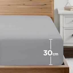 Ameha Plain Dyed Silver Fitted Sheet 30Cm Extra Deep Pocket Soft Touch Easy Care Durable Bed Fitted Sheets Single, 91X190 Cm - thumbnail 3