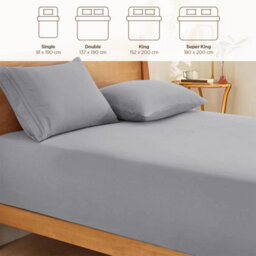 Ameha Plain Dyed Silver Fitted Sheet 30Cm Extra Deep Pocket Soft Touch Easy Care Durable Bed Fitted Sheets Single, 91X190 Cm - thumbnail 4