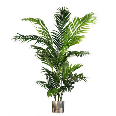 Leaf Artificial Palm Tree Extra Large - Huge 180Cm 6Ft Silver Metal Planter - image 1