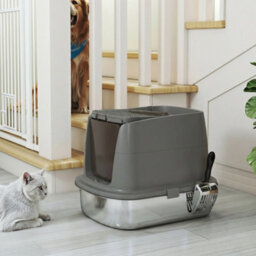 Pawhut Stainless Steel Litter Box, Enclosed Metal Cat Litter Tray With Scoop - thumbnail 9