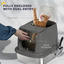 Pawhut Stainless Steel Litter Box, Enclosed Metal Cat Litter Tray With Scoop - thumbnail 5