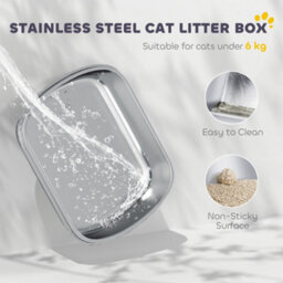 Pawhut Stainless Steel Litter Box, Enclosed Metal Cat Litter Tray With Scoop - thumbnail 4
