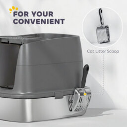 Pawhut Stainless Steel Litter Box, Enclosed Metal Cat Litter Tray With Scoop - thumbnail 7