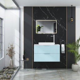 Royal Bathrooms Evora 800mm Powder Blue Fluted Wall Hung Countertop Vanity Unit 2 Drawer With Qubix Basin - thumbnail 2