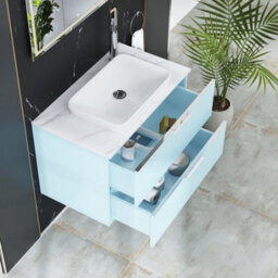 Royal Bathrooms Evora 800mm Powder Blue Fluted Wall Hung Countertop Vanity Unit 2 Drawer With Qubix Basin - thumbnail 3
