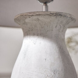 Dibor Set Of 2 French Country Distressed Effect Ceramic Pillar Vase Table Lamp With Linen Shade Bedside Table Lamp - thumbnail 4