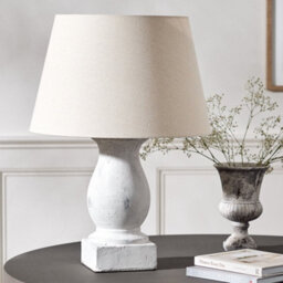 Dibor Set Of 2 French Country Distressed Effect Ceramic Pillar Vase Table Lamp With Linen Shade Bedside Table Lamp - thumbnail 3