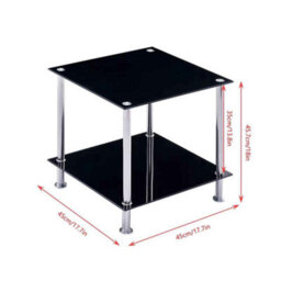 2-Tier Square Black Glass Side Table Coffee Table With Stainless Steel Legs - thumbnail 2
