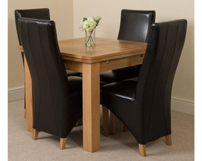 That's Furniture Richmond 90Cm - 150Cm Square Oak Extending Dining Table And 4 Chairs Dining Set With Lola Black Leather Chairs - image 1