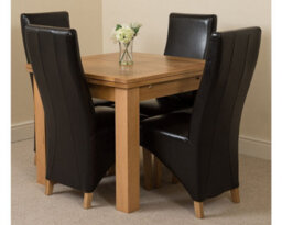 That's Furniture Richmond 90Cm - 150Cm Square Oak Extending Dining Table And 4 Chairs Dining Set With Lola Black Leather Chairs - thumbnail 1