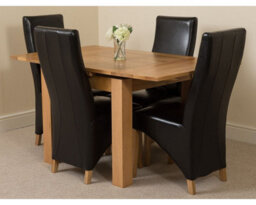 That's Furniture Richmond 90Cm - 150Cm Square Oak Extending Dining Table And 4 Chairs Dining Set With Lola Black Leather Chairs - thumbnail 3